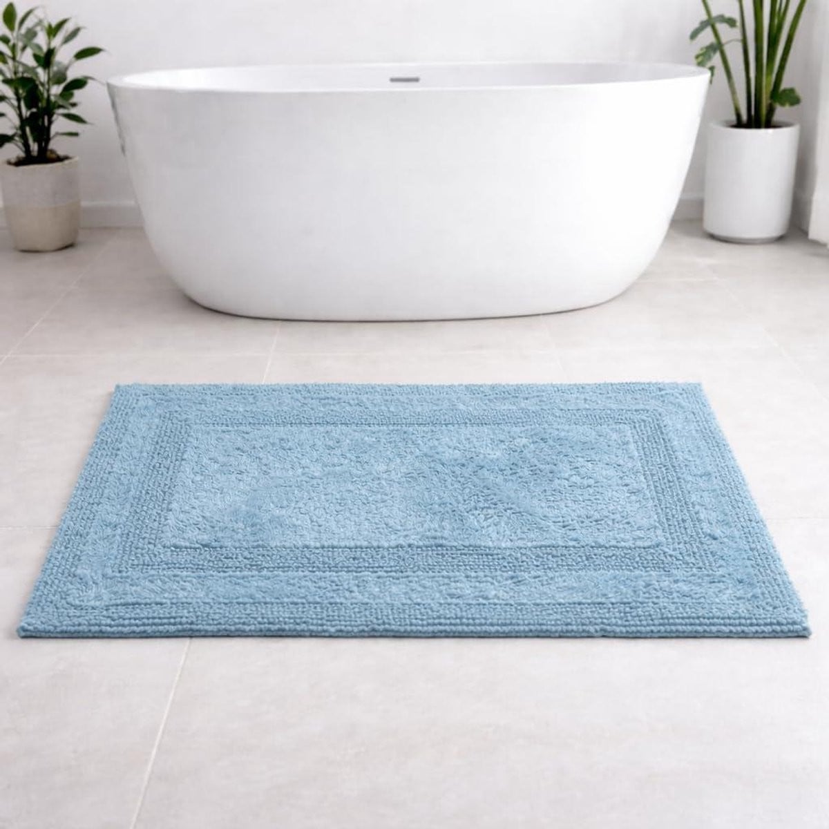 Blauwe katoenen badmat - Super zachte en absorberende badkamermat - 50 x 70 cm