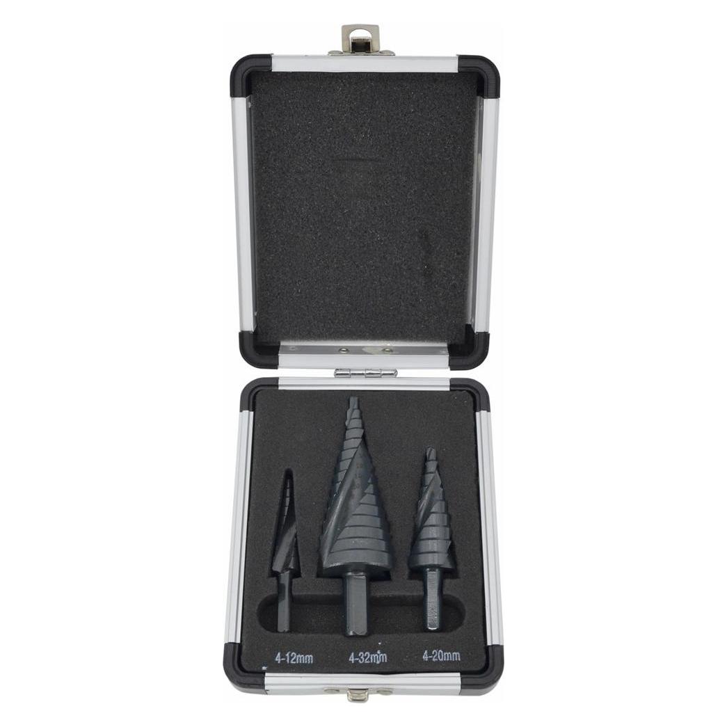 Awtools AW WIERTŁO STOPNIOWE SPIRALNE KPL. 3szt./ 4-12 4-20 4-39mm/ AICrN/ CZARNE/ ETUI PLASTIK. (4 - 39 mm) (AW40961)