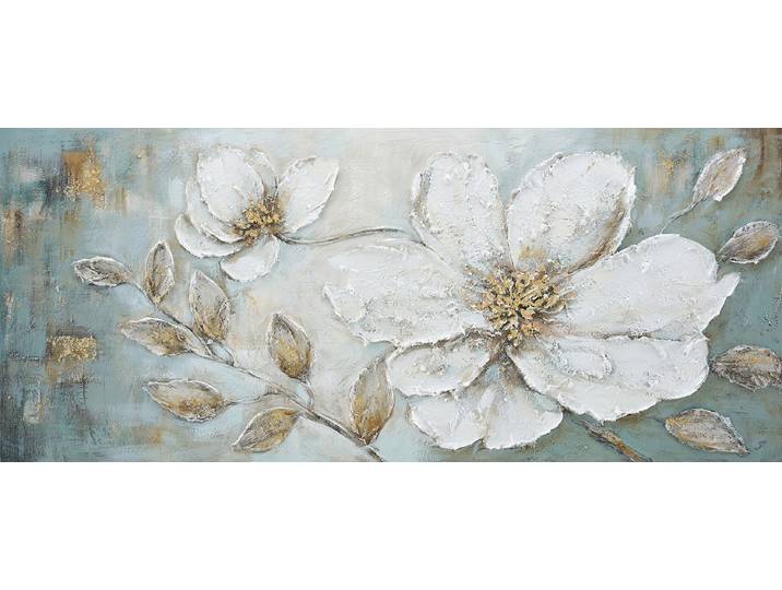 Ölgemälde BÖNNINGHOFF handarbeit BLUMEN XXL 60x140 cm – Wandbild Kunst Deko modern , farbe bild(er): weiß,blau, grau, braun, gold, B:140cm H:60cm T:2cm, Acrylfarbe, Canvas, Holz, Bilder, Ölgemälde, handgefertigt, jedes Bild ein Unikat