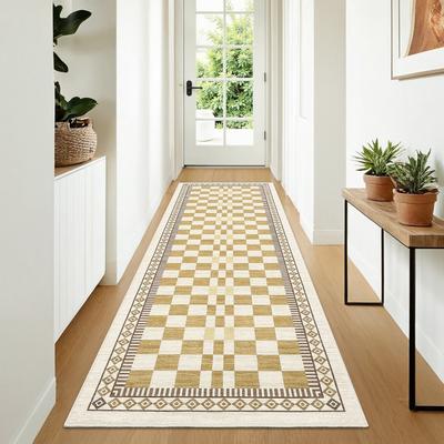 Garvee Modern Geometric Checkered Border Area Rug
