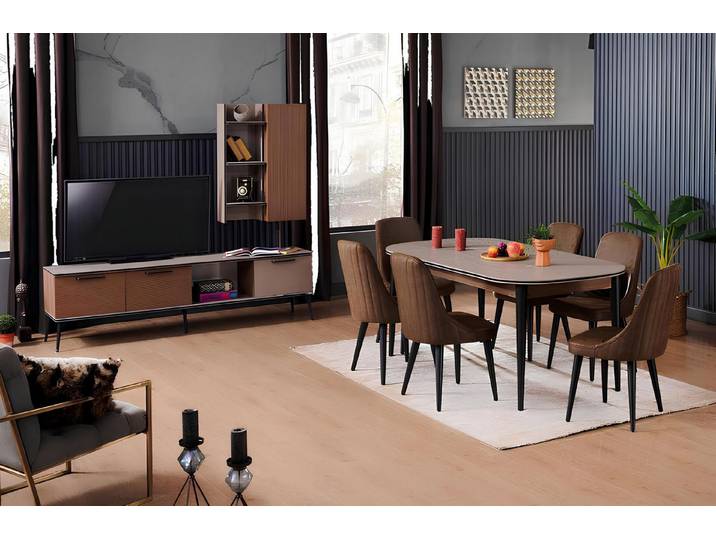 JVmoebel Esszimmer-Set Esstisch mit Stühlen, Vitrine und RTV-Möbel in modernem Design, (Esszimmer-Set, Küchen-Set)
