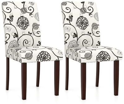 Costway Button Tufted Fabric Upholstered Wooden Dining Chair Set of 2 with High Curved Back-Beige
