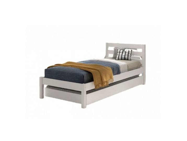 Lit simple - VIPACK - PINO - 90x200 cm - blanc - sommier à lattes roulantes & tiroir-lit