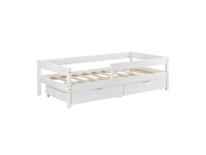 en.casa Kinderbett, »Borgarnes« mit Rausfallschutz und Stauraum 90x200 cm Holz Weiß