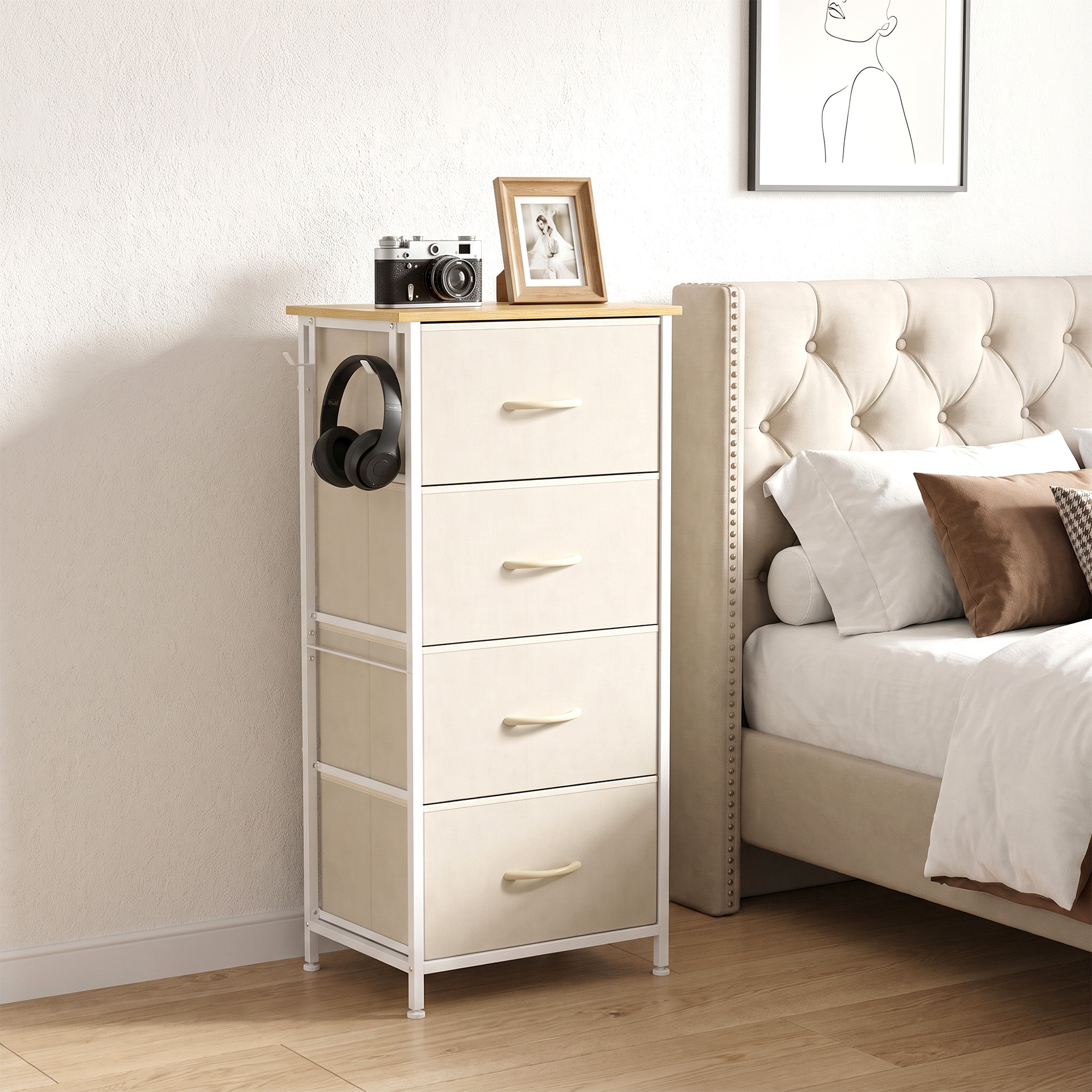 Homcom Cassettiera Con 4 Cassetti In Tessuto, Mobile Alto, Beige   Aosom Italy