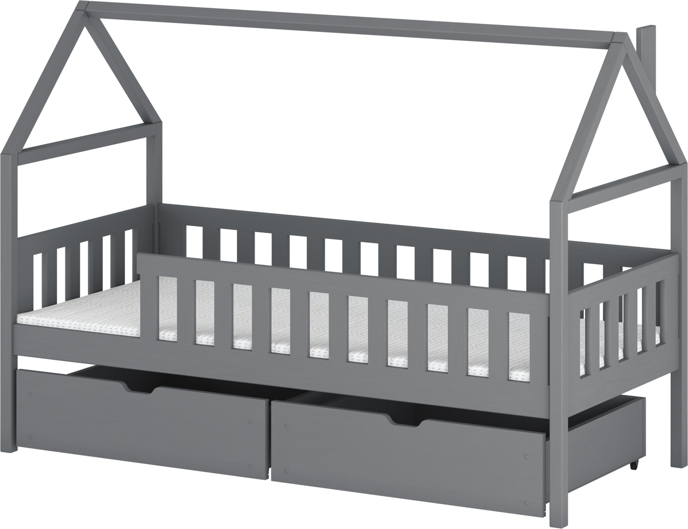 MIRJAN24 Kinderbett mit schubladen Domi, Hausbett, Lattenrost Flex aus Buchensperrholz (Farbe: Asche, Größe: 80x180 cm)