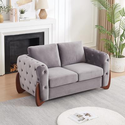 Abrihome "63.5"" Velvet 2-Seater Button-Tufted Design Sofa With Cat-Ear Legs"