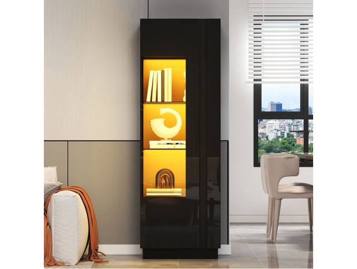 ULEVR Vitrine haute noire 60 x 40 x 180 cm porte acrylique LED pilotée par application