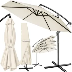 Kingsleeve Sonnenschirm Ø 330cm mit UV-Schutz 80+ Schutzhülle Kurbel Ampelschirm Creme