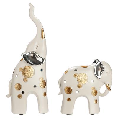 Skulptur GILDE "2tlg. Set Figur Elefant Midas weiß", gold (creme), B:23,5cm H:32cm T:6,5cm, Kunstharz, Dekofiguren, Tierfigur Glückssymbol Dekoelefant elegantes Design Ethno-Stil