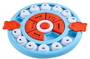 Inspired Living PurrSpin Interactive Cat Puzzle Feeder Toy round Pizza Blue