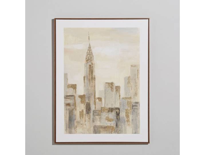 Beige, goldene und graue Stadtleinwand 93x123