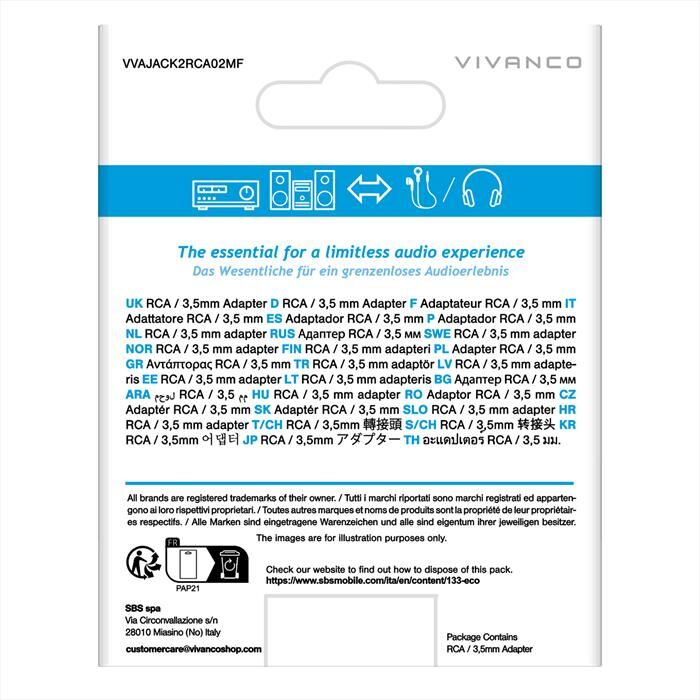 Vivanco Cavo Audio Jack 3,5 Mm Femmina A 2 Rca Maschio-nero