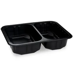 Menü-Schale (PP) 2-geteilt schwarz 227 x 178 x 50 mm 1300ml