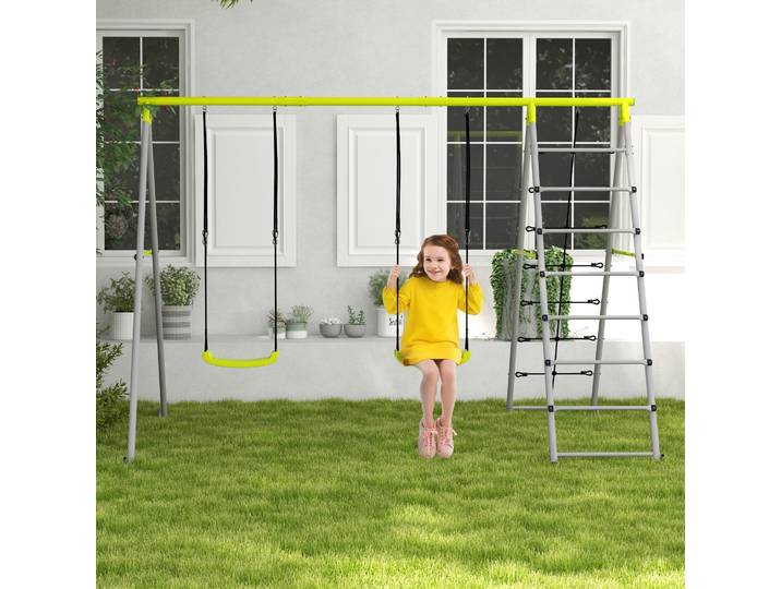 Outsunny Balançoire 4en1 Portique Enfant Vert