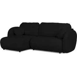ECKSOFA Candy mit Schlaffunktion Schwarz Bouclé-Stoff - Ottomane links