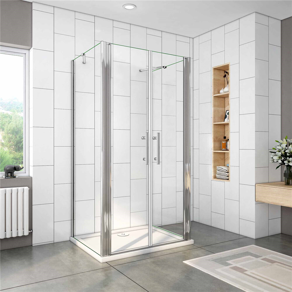 U-FORM Duschabtrennung Doppeltür 100x195cm Drehtür U-Duschkabine 6mm NanoGlas mit 80x80x195cm Seitenwand