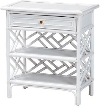 bali & pari Tiaret Natural Rattan Nightstand with Drawer and Shelves - Chippendale-Style Bedside Table for Bedroom or Coastal Living Spaces