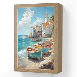 WANDLEUCHTE Boote - Felsen - Meer - Sonne 20x30 cm Wandlampe