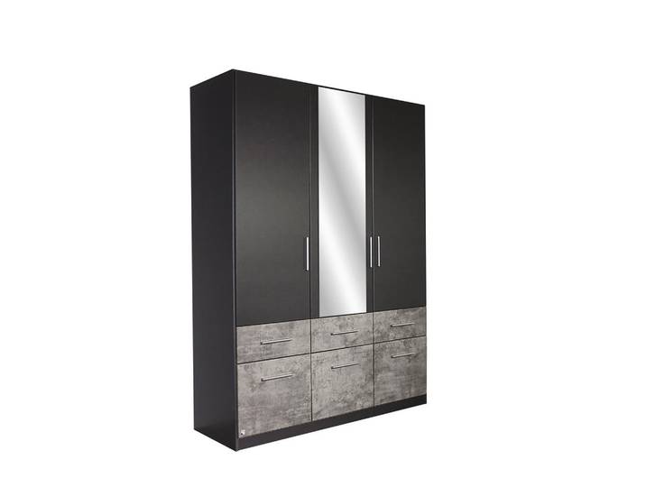 Xora Drehtürenschrank, Dunkelgrau, Grau, 2 Fächer, 6 Schublade(n) Schubladen, 136x197x54 cm, Blauer Engel, RAL Testat, Goldenes M, Made in Germany, in verschiedenen Holzdekoren erhältlich, Größen umfangreiches Zubehör erhältlich, Schlafzimmer, Kleiderschränke, Kleiderschränke 3-türig