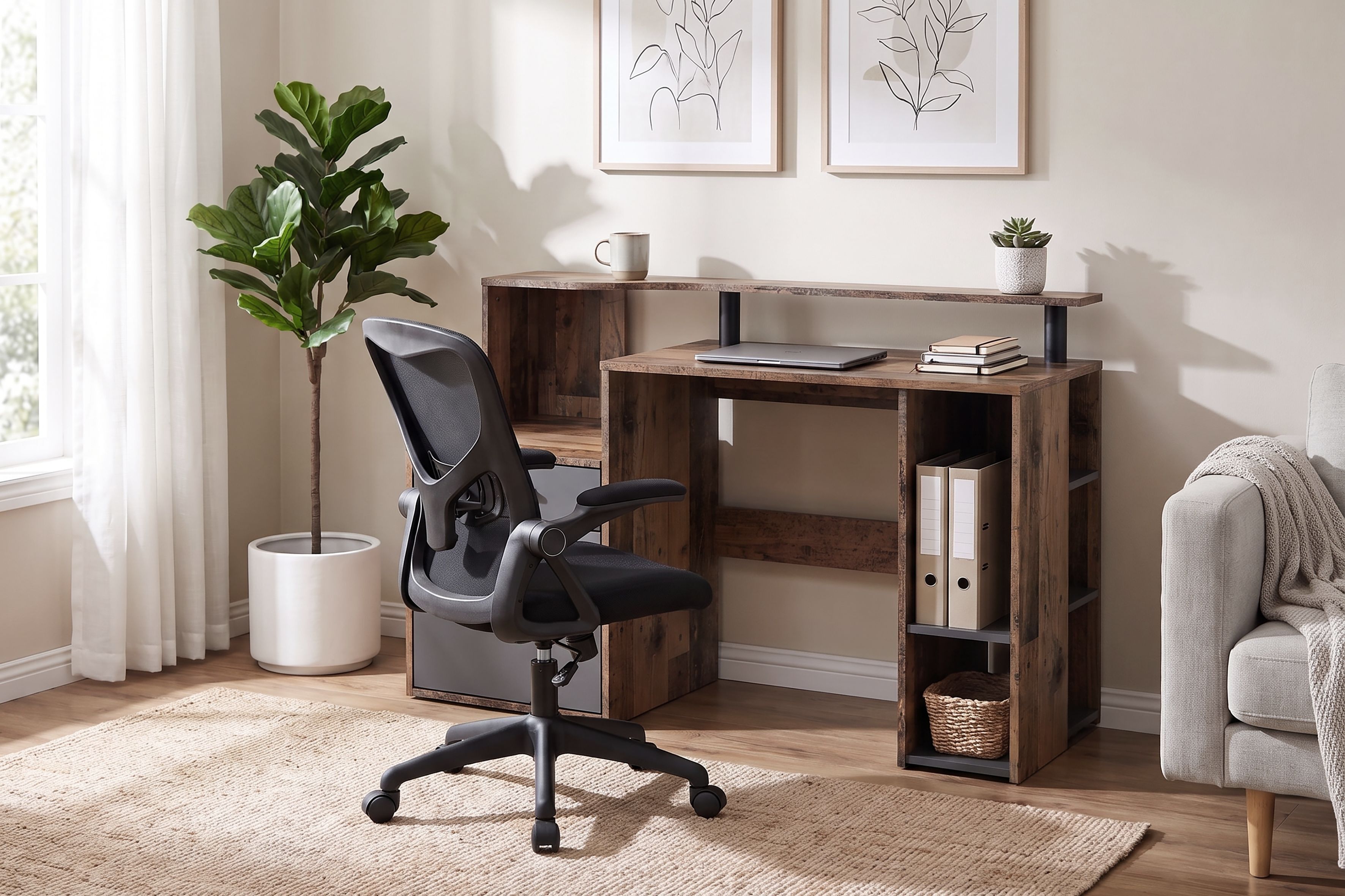 Schreibtisch GOODPRODUCT "Luton", braun (old style, old style, old style), B:140cm H:89cm T:55cm, Tische, Schreibtisch, Breite 140 cm, Regal-Schreibtisch mit viel Stauraum old style, old style, old style B/H/T: 90cm x 89cm x 55cm