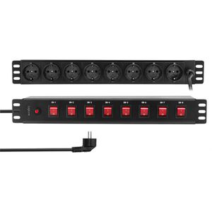 LogiLink Steckdosenleiste PDU8D01, PDU, 2m Kabel, 8-fach in schwarz, Überspannungsschutz, Schalter