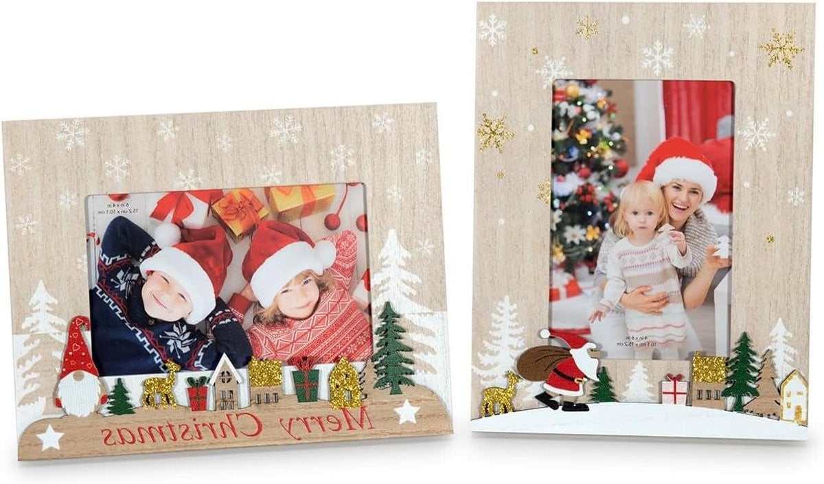 Kerst Fotolijst Wit Goud - Winterse Foto Decoratie - 10x15 cm