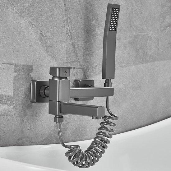 Famanu Badarmaturenset Wandarmatur Duschkopf Badewannenfüllung Keramisches Innenwerk 150 cm Schlauch Grau