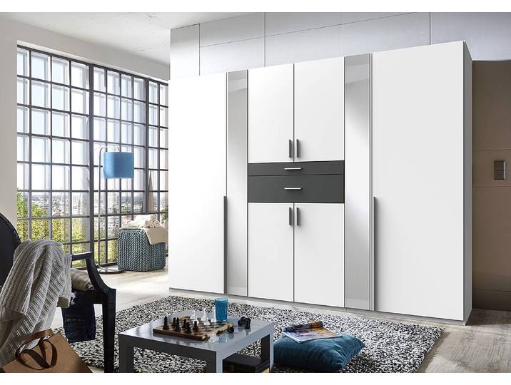 Drehtürenschrank Odessa 270cm Weiß/Weiß/Dunkelgrau