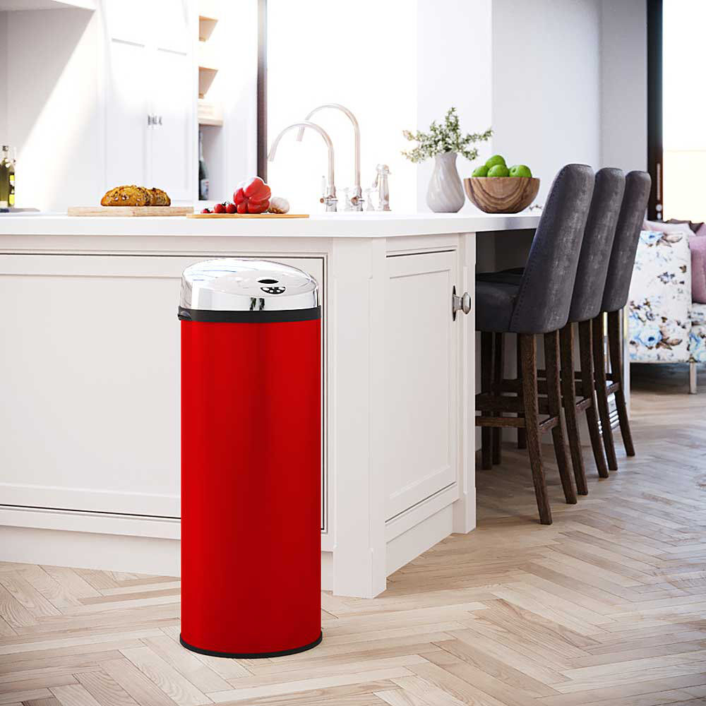 Symple Stuff Ladson Steel Motion Sensor Kitchen Trash Can Red 50L