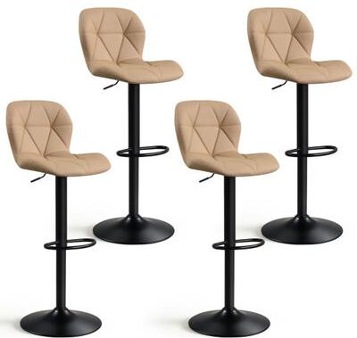 Costway Set of 4 Upholstered Swivel Bar Stools with Adjustable Height and Curved Backs-Khaki
