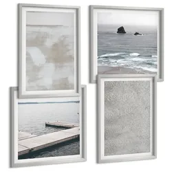 BILDER SET 4er Set - 50x50 cm & 40x60 cm Silberner Rahmen - Abstraktes Design, moderne Texturen