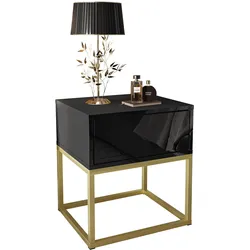 NACHTTISCH BLANCO GOLD II auf goldenem Gestell Schwarz Hochglanz