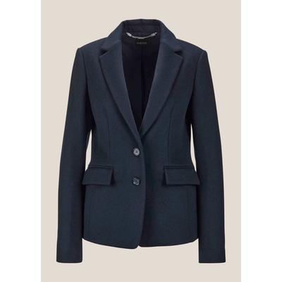 Longblazer MADELEINE "Blazer Blazer aus reiner Wolle", Damen, Gr. 38, blau (marine), Obermaterial: 100% Wolle WO., Modern, normal, Blazer Longblazer