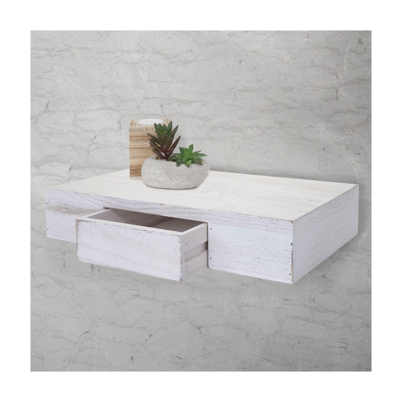 Wandregal Cher, Regal Hängeregal mit Schublade, 40cm ~ weiß shabby