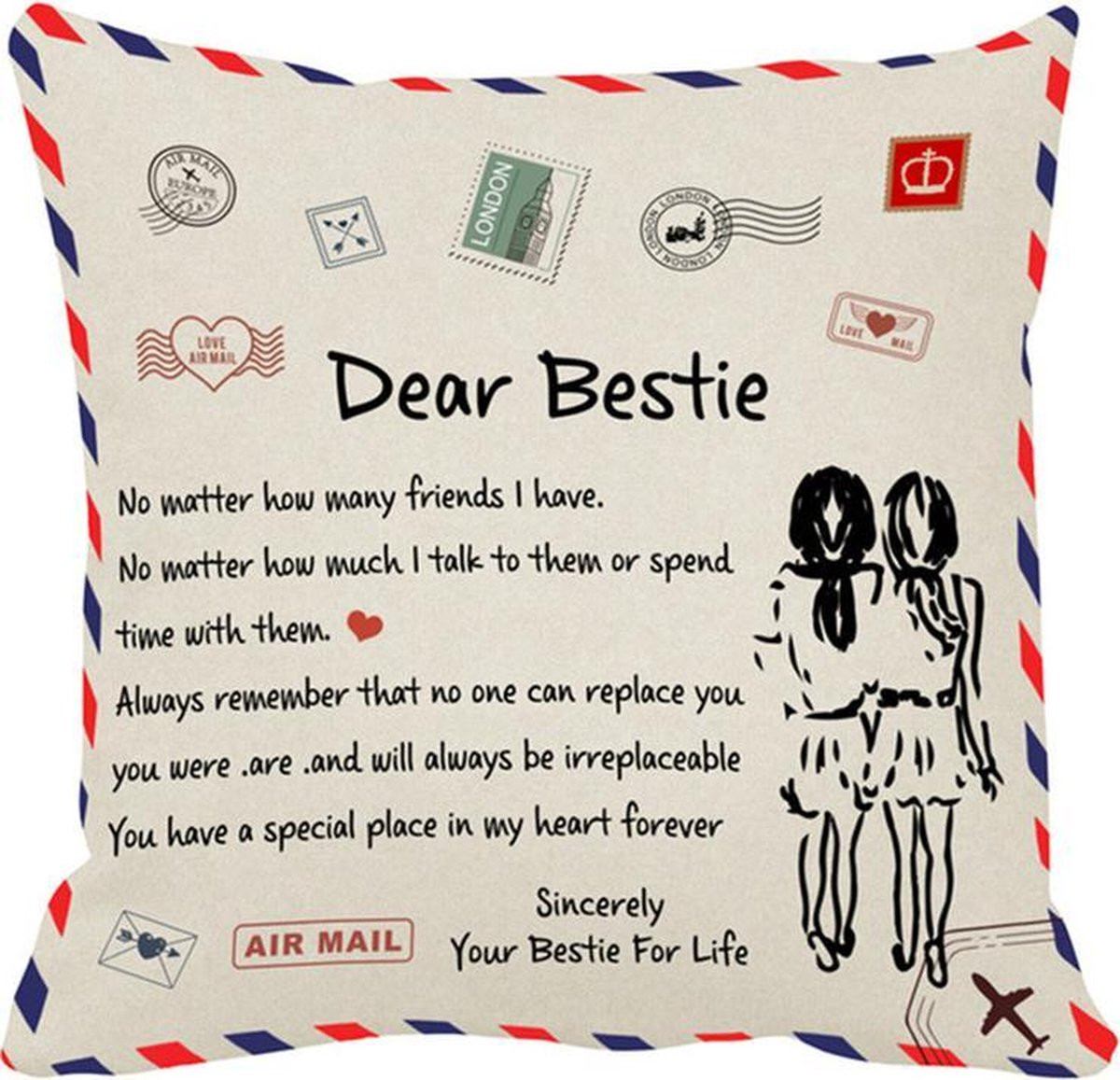 Sierkussensloop Dear Bestie - 45 x 45 cm