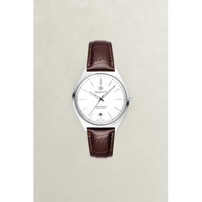 Quarzuhr GANT "Abington", braun (braun, weiß, weiß), Armbanduhren, Herren, silberfarben, Quarzuhr, Armbanduhr, Herrenuhr, Lederarmband, analog, Tag