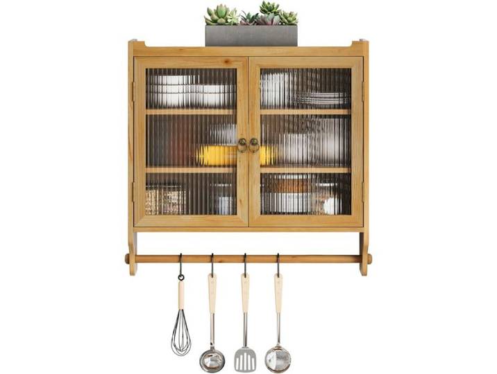Armoire Murale Cuisine et de Salle de Bain avec 2 Portes en Verre Armoire de Rangement Murale avec étagères Amovibles Meuble Mural