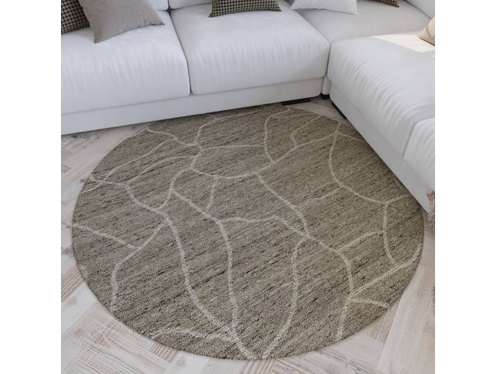Wollteppich WECON HOME Hamptons FORTYONE , grau (taupe), H:15mm Ø:180cm, Schurwolle, Teppiche, Wollteppich, Schurwolle, Kurzflor, Wohnzimmer, elegant, robust, Stein-Muster