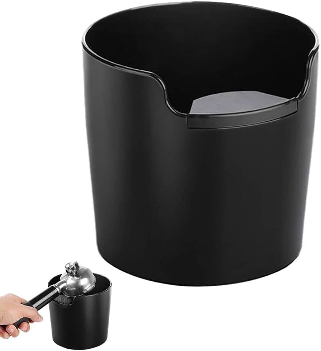 Zwarte kunststof espresso knockbox voor koffiedik, maat M