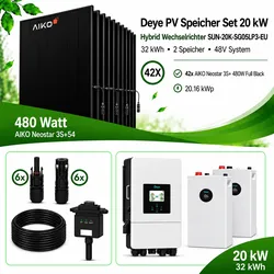PV  Komplettset  20,16  kWp  -  42x  AIKO  480W  Full  Black  -  Deye  20  kW  Hybrid  Wechselrichter  +  10,24  kWh  Speicher