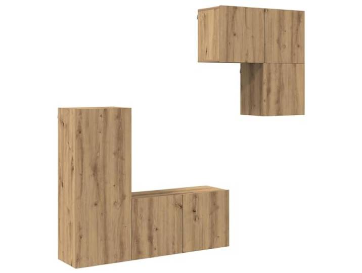 Kaorsrow TV-Schrank Wandmontiert 4-teilig Artisan-Eiche Holzwerkstoff Flexibles 4er-Set Hängeschränke mit Scharniertüren und Regalböden für Wohnzimmer und Flur.