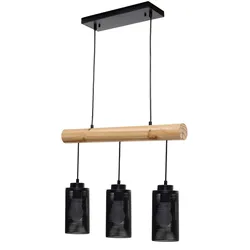 Décoshop26 - Industriell gestaltete Pendelleuchte aus massivem schwarzem Holz mit 3 Lampenschirmen 04_0003602