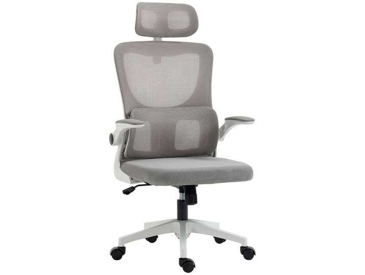 Vinsetto Bürostuhl Ergonomisch, Schreibtischstuhl mit Verstellbar Armlehne, Mesh, Grau, Textil, 59x122x60 cm, Büromöbel, Bürostühle, Drehstuhl
