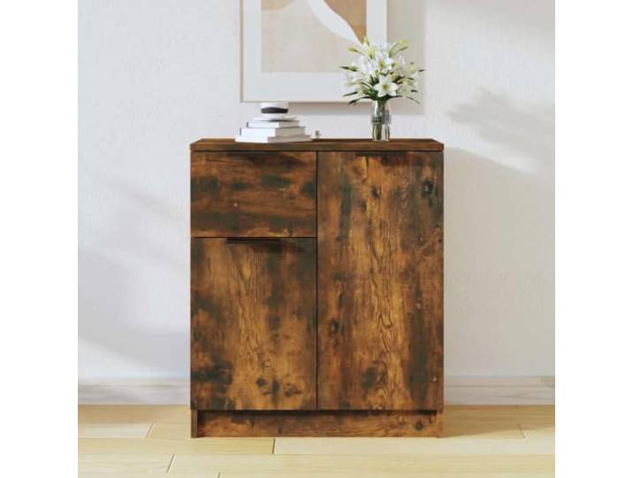 HEFZGDB Sideboard Räuchereiche 60x30x70 cm aus Holzwerkstoff mit glatter Oberfläche, modernes Sideboard zur Raumerweiterung mit Vier Fächern und Einer Schublade, stabiles mit robuster
