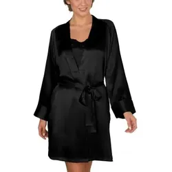 Lady Avenue Pure Silk Short Kimono Schwarz Seide X-Small Damen