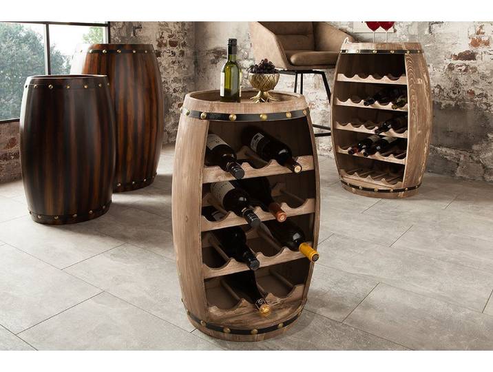 riess-ambiente Weinregal BODEGA 60cm natur - Pinie, Weinfass, Shabby Chic, Ablagefläche, deko, Innovatives Flaschenregal - ideal f. Wohnküche, Bar oder Vorratskeller