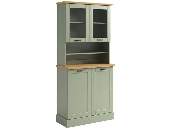 Küchenbuffet HOME AFFAIRE Teramo , grün (salbeigrün, honig), B:85cm H:180cm T:37cm, Massivholz, Schränke, Küchenbuffet, Breite/Höhe 86/181 cm, mit Metallgriffen