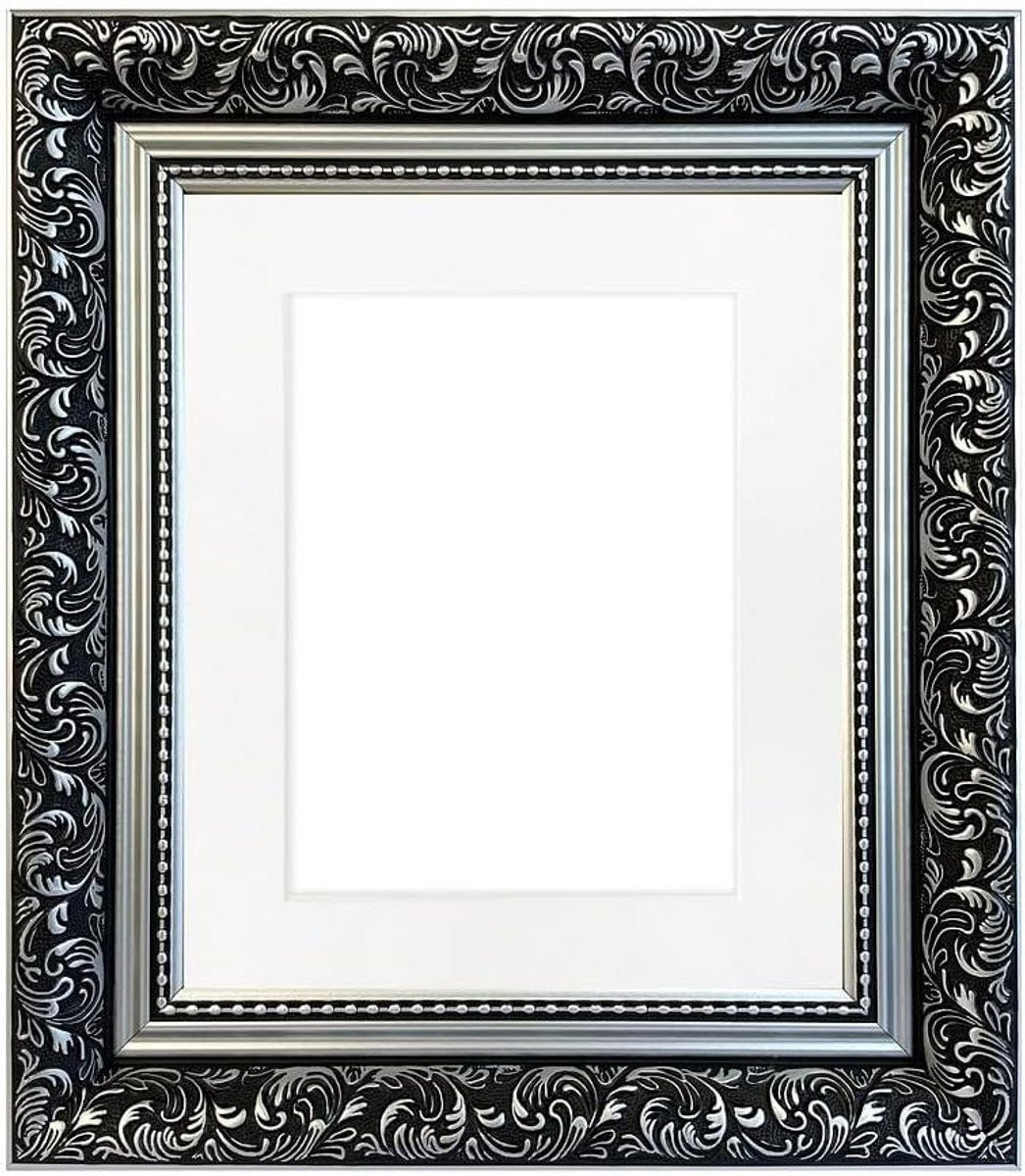 Zilveren fotolijst met passe-partout, 35,5 x 38,5 cm