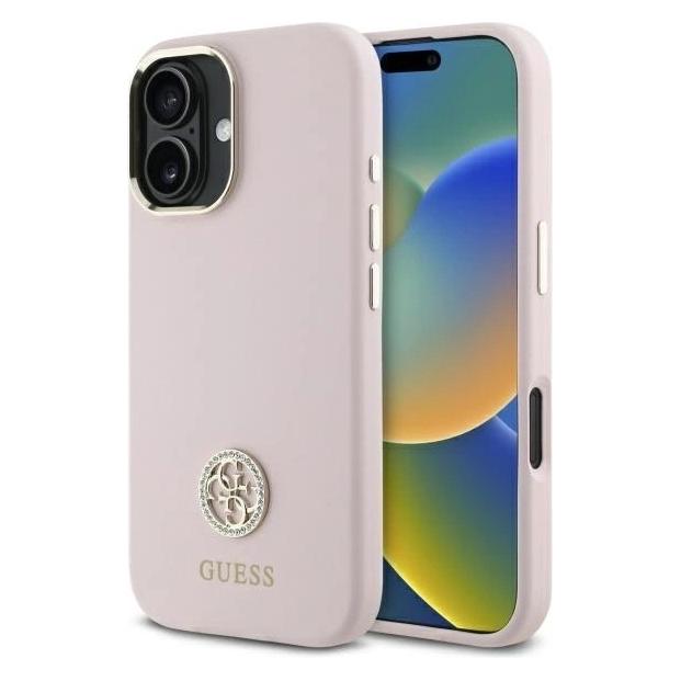 Guess GUHCP16SM4DGPP iPhone 16 6.1" jasnoróżowy/pink hardcase Silicone Logo Strass 4G (Apple iPhone 16) (GUE004121-0)